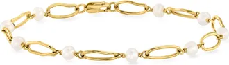 RS Pure by Ross-Simons 3.5-4mm Cultured Pearl Station Bracelet in 18kt Gold Over Sterling