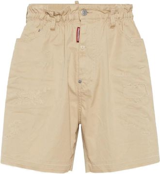 Dsquared2 Gestikte katoenen shorts - Heren - Korte Broeken - Bruin - M - Katoen - Korte Broeken