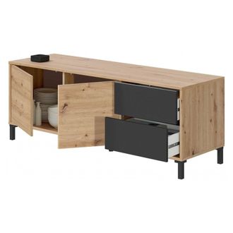 Dmora Aparador Arecibo, Aparador Moderno Con 2 Puertas, Bufet De Sal&oacute;n, Gabinete De Tv, Aparador Con Patas Para Sal&oacute;n, Cm 130x41h47, Roble Anudado Y Antraci