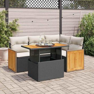 vidaXL Vidaxl - Set Sof&aacute;s Jard&iacute;n Y Cojines 5 Pzas Rat&aacute;n Sint&eacute;tico Acacia Negro