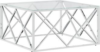 vidaXL Mesa De Centro Acero Inoxidable Y Vidrio 80x80x40 Cm Vidaxl