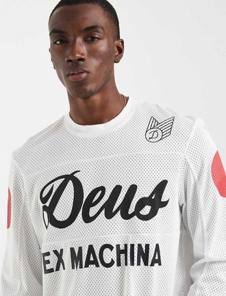 Deus Saber Moto - Top a maniche lunghe in jersey bianco vintage