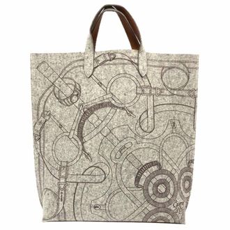 Herm&egrave;s Gray Felt Leather Tote Bag (Pre-Owned)