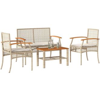 vidaXL Set Divani da Giardino 4 pz con Cuscini in Polyrattan Beige - Vidaxl