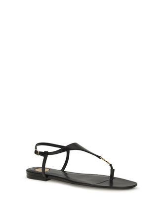 Saint Laurent Womens Cassandre Leather Sandals Nero