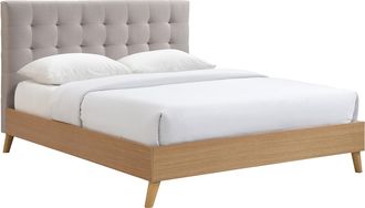 Miliboo Cama Adulto Estilo N&oacute;rdico Madera Y Tejido Beige 160 X 200cm Lynn