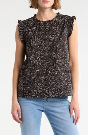 Daniel Rainn Smocked Ruffle Tank in Black at Nordstrom Rack, Size X-Large