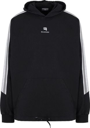 Balenciaga Sporty B Striped SLeeve Hoodie Oversized Black White 704023TMVG23869