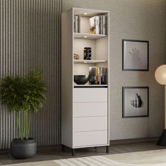 Dmora Vitrina Calto, Mueble Expositor 4 Estantes, Puerta Abatible, Una Puerta, 55x40x193h Cm Blanco Crema