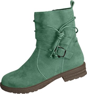 Generic Green Ladies Casual Mid Tube Boots with Side Zipper Round Toe Thick Sole for Walking and Activities 2025 Comfort Fit