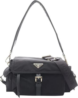Prada Pre-owned Vintage Nylon Schoudertas met Gesp Detail - Dames - Vintage Schoudertas - Zwart - ONE Size - Nylon - Vintage