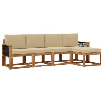 vidaXL Conjunto De Sof&aacute;s De Exterior 5 Pcs Natural Y Beige Poli&eacute;ster Vidaxl