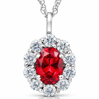 Pompeii3 1 3/4ct Ruby & Genuine Diamond Halo Pendant 14K White Gold