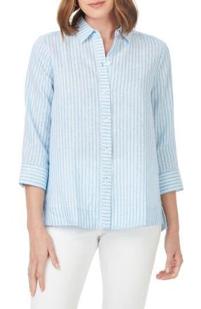 Foxcroft Harley Stripe Linen Button-Up Shirt in Blue Breeze at Nordstrom Rack, Size 10