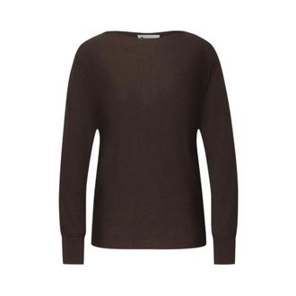 Street One Long Sleeve Tops, female, Brown, Size: M Viscose Sweatshirt with Ribbed Cuffs and Hem