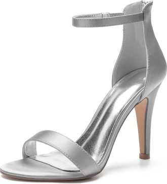 Generic Satin Heels Women Wedding Bridal Shoes Open Toe Stiletto High Heels Womens Heeled Sandals for Prom, Party, Daily 10.5Cm,Silver,10 UK