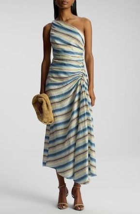 A.L.C. Carolyn Stripe One-Shoulder Linen Blend Dress in Isla Stripe at Nordstrom Rack, Size 12