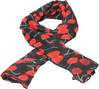 Swankyswans Cherry Fruit Print Scarf Red on Black