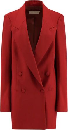 Dries Van Noten Rode wollen double-breasted jas - Dames - Blazers - Rood - M - Wol - Jassen
