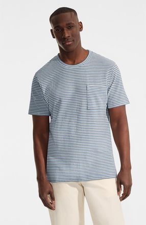 Lands End Short Sleeve Cotton Linen Tee in Oasis Blue Stripe at Nordstrom, Size Xx-Large