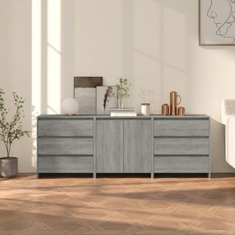 vidaXL Aparador De 3 Piezas Madera Manufacturada Gris Sonoma Vidaxl
