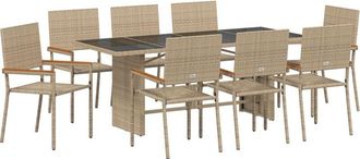 vidaXL Vidaxl - Garden Dining Set 9 pcs Beige 190 x 80 x 75 cm Poly Rattan