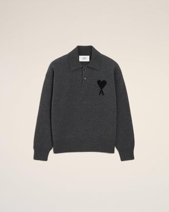 Ami Grey Wool Ami De Coeur Polo Grey - XXL - Unisex