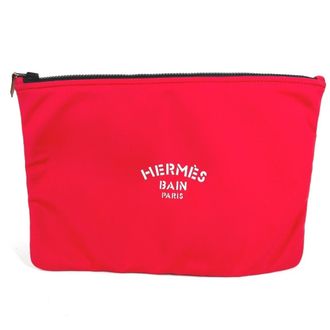 Herm&egrave;s Red Color White Polyamide Clutch Bag Pouch (Pre-Owned)