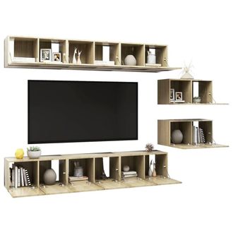 Berkfield Home TV Cabinets 8 pcs Sonoma Oak Engineered Wood in Light Tan
