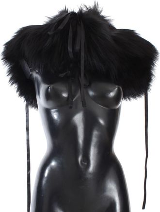 Dolce & Gabbana Black Fox Fur Shoulder Wrap Cover Collar Womens Scarf
