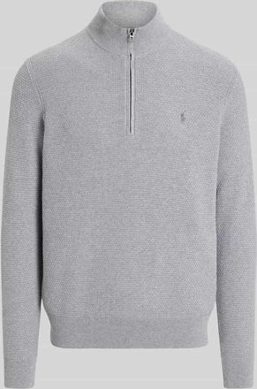 Polo Ralph Lauren Regular Fit Troyer aus Baumwoll-Mix mit Logo-Stitching in Hellgrau Melange, Gr&ouml;&szlig;e XXL