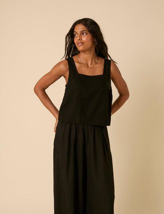 Nobody's Child Black Linen-blend Swing Top