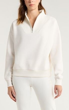Zella Cozy Mock Neck Quarter Zip Sweatshirt in Ivory Egret at Nordstrom, Size X-Large