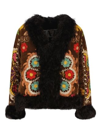 Zazi Cappotto corto Madina con design patchwork a fiori - Marrone