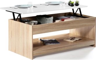 IDMarket Tavolino Con Piano Sollevabile Soa Wood Imitazione Faggio Bianco