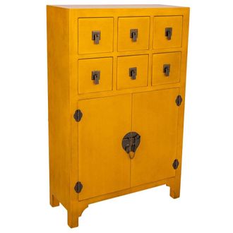 Wanderlust Deco Comoda de madera de 6 cajones y 2 puertas 63x26x101