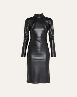 Alice & Olivia Delora Vegan Leather Mock-Neck Midi Dress