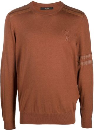 Billionaire Boys Club snakeskin-effect fine-knit jumper - men - Cotton/Elaphe Carinata/Silk - XXXXL - Brown