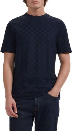 Bugatchi Crewneck Jacquard Checkerboard T-Shirt in Navy at Nordstrom, Size Xx-Large