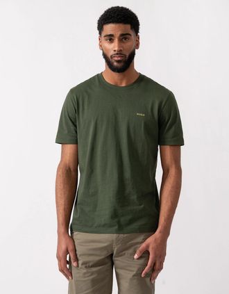 HUGO BOSS Mens HUGO Dero222 Mens Cotton-Jersey T-Shirt with Logo Print - Dark Green 309 - Tan - Size: 40