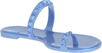 Carmen Sol Womens Maria Flat Jelly Sandals In Baby Blue Metallic Jelly