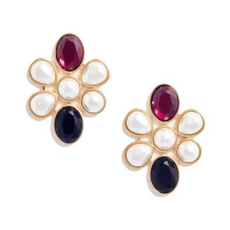 Self Portrait Accessoires, Dames, Veelkleurig, ONE Size, Oorstekers met Parels en Kristallen