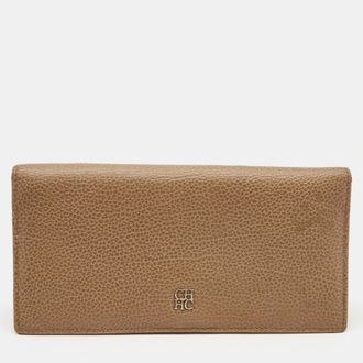 Carolina Herrera Beige Leather Flap Bifold Continental Wallet