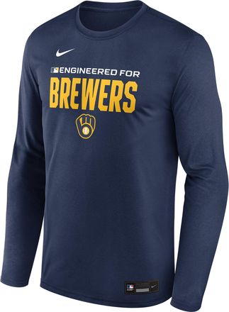Nike Milwaukee Brewers Authentic Collection Team Issue Nike Mens Dri-FIT MLB Long-Sleeve T-Shirt in Blue | 02TJ44BMZB-JE6