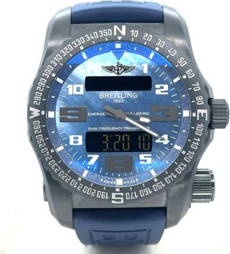 Breitling Pre-owned Breitling Emergency II Perpetual Alarm GMT Quartz Analog-Digital Chronometer Blue Dial Mens Watch V76325U5-C931