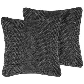 Beliani Beliani - Conjunto De Cojines Decorativos De Punto Grises 45 X 45 Cm Crochet Boho Retro Konni