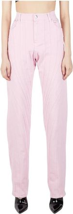 MUGLER Structured Panel Jeans - Dames - Loose Fit Jeans - Roze - XS - Katoen - Jeans