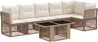 vidaXL Conjunto De Sof&aacute;s De Jard&iacute;n 7 Uds. Beige Rat&aacute;n Sint&eacute;tico Vidaxl