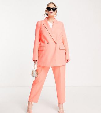 River Island Plus structured double breasted blazer in coral - part of a set-Orange