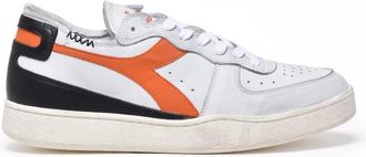 Diadora Grey Orange Leather Basket Row Sneakers